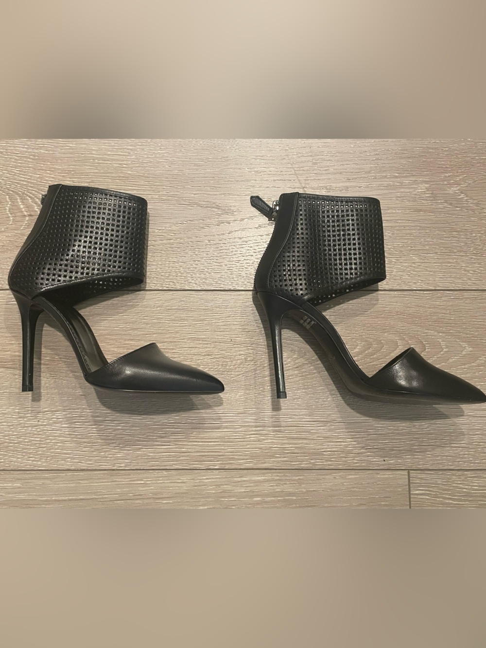 All Saints Black Perforated Ankle-Cuff Stiletto Pumps - Women's